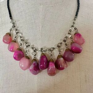 Pink agate tumble stone crystal necklace